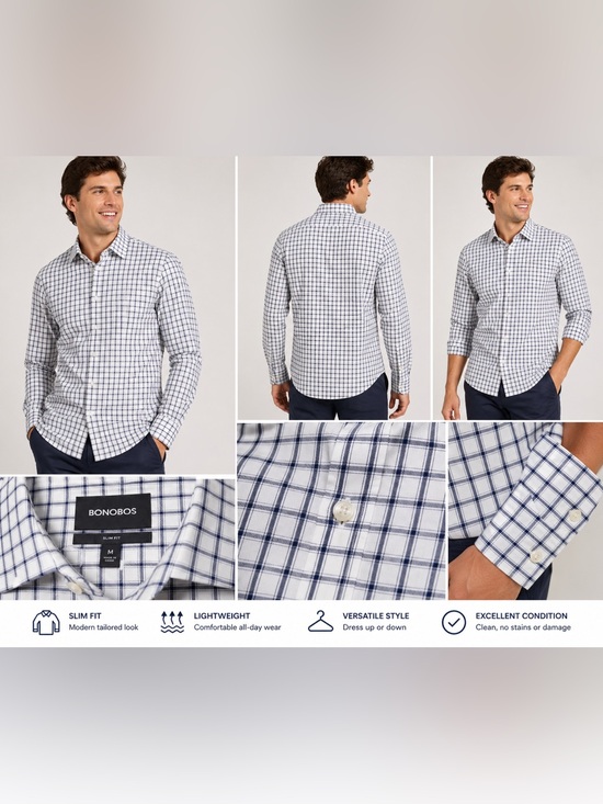 Bonobos Other - Bonobos White and Navy Check Button-Down Shirt